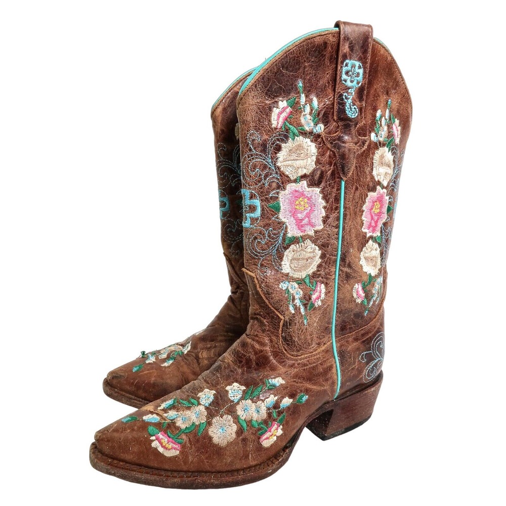 Macie Bean Floral Embroidered Leather Cowboy Boots
